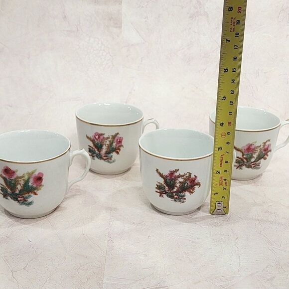 1800s HAVILAND & Co LIMOGES Moss Rose Lg. Sugar & lid 4 tea Cups Rope & Anchor - Picture 10 of 16